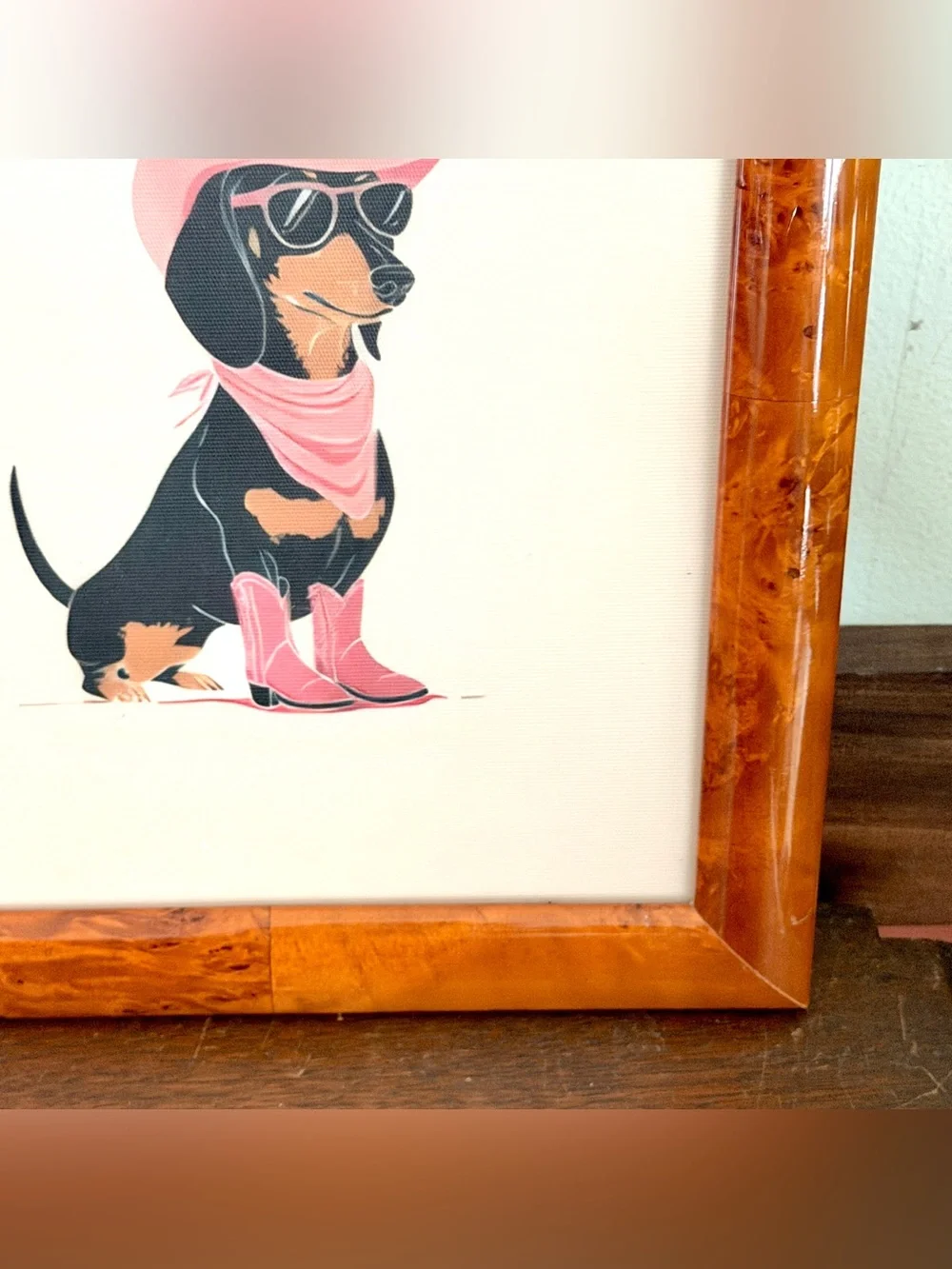Western Dachshund Weiner Dog Pink Cowgirl Hat Boots Canvas Print Framed Wall Art